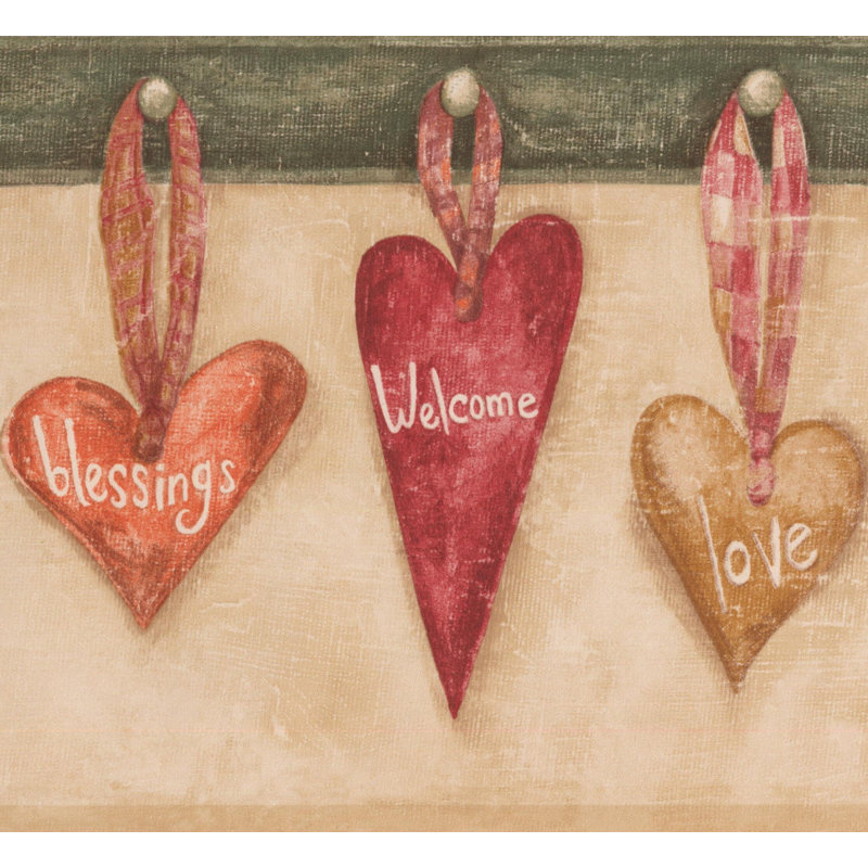 August Grove Belote Retro Design Hearts Welcome Love Friends Blessings Kitchen 7 L X 180 W Wallpaper Border Wayfair