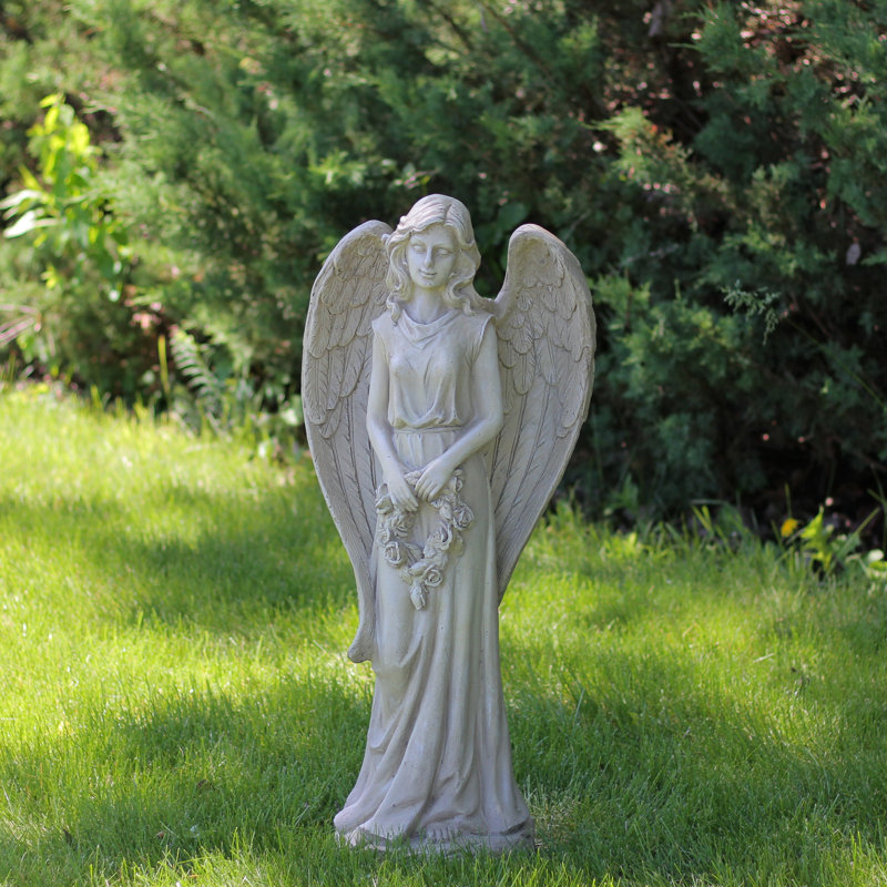 McClusky Serene Angel Holding a Floral Wreath Outdoor Garden Statue