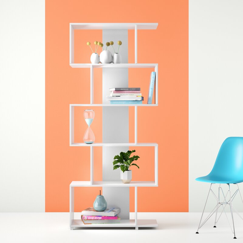 white geometric bookcase midcentury modern bookshelf