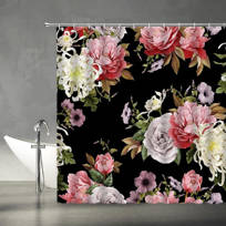 Shower Curtain Waterproof Bath Mats Series Bathroom Standard Peony Flower Fabric 
