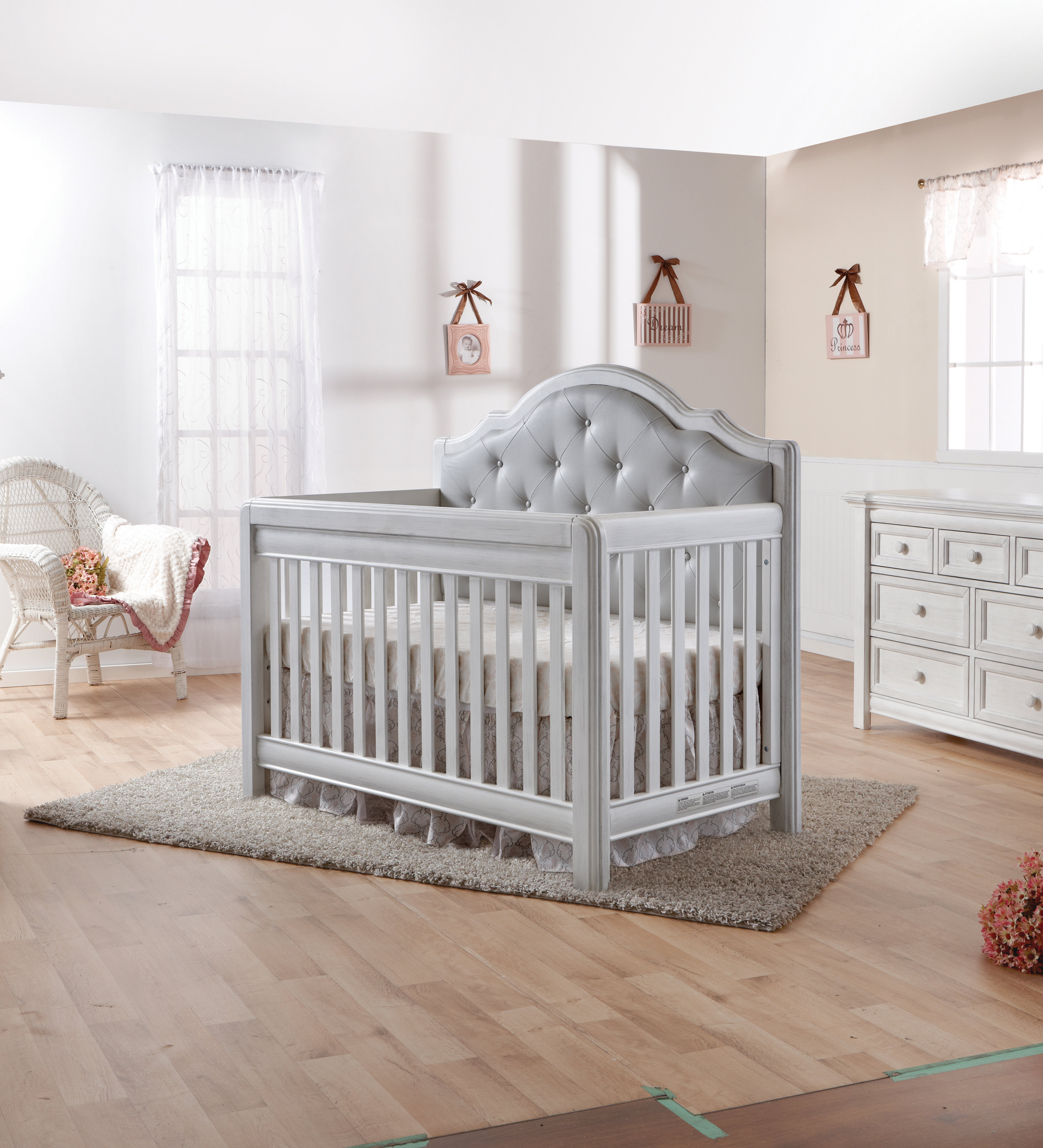 white tufted crib