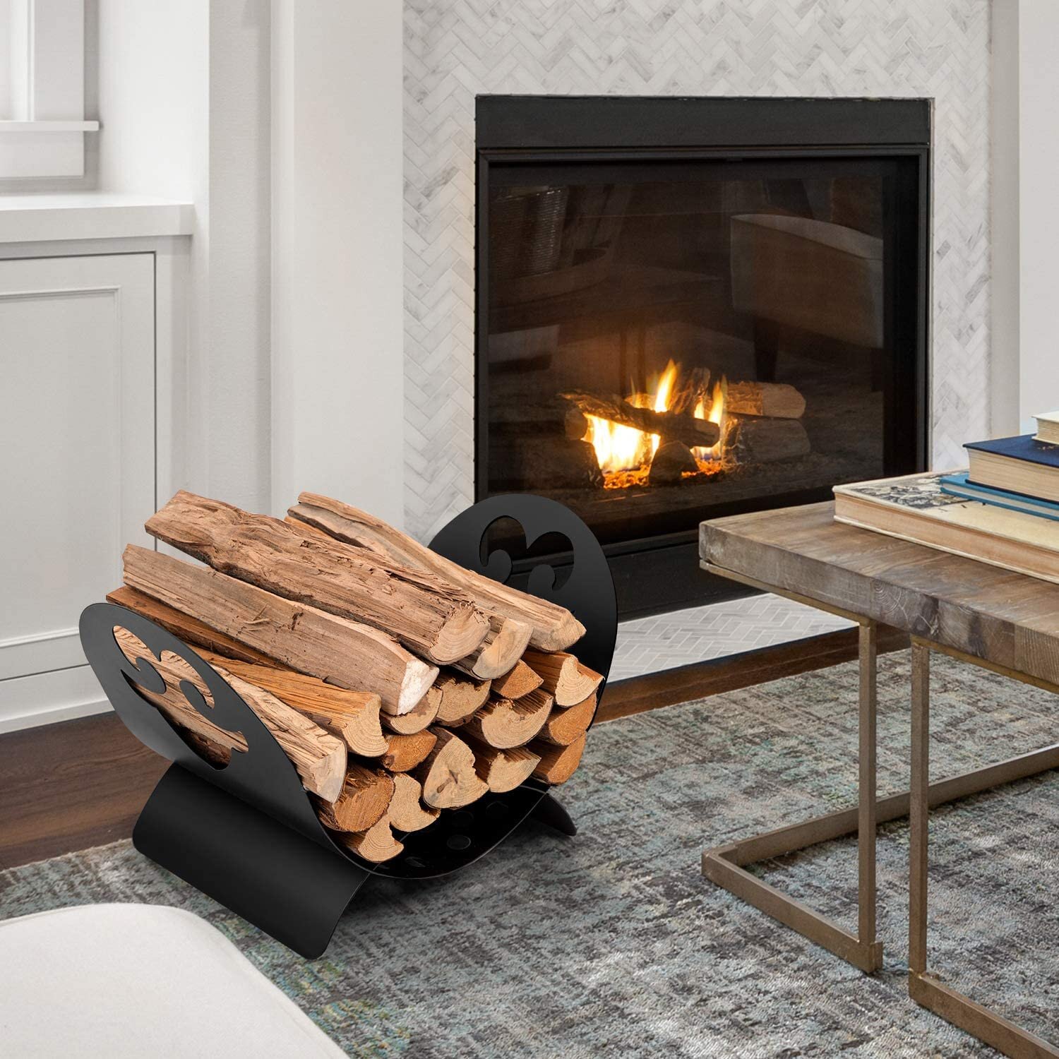 20" Indoor/Outdoor Firewood Log Rack Steel Fireplace Storage Holder