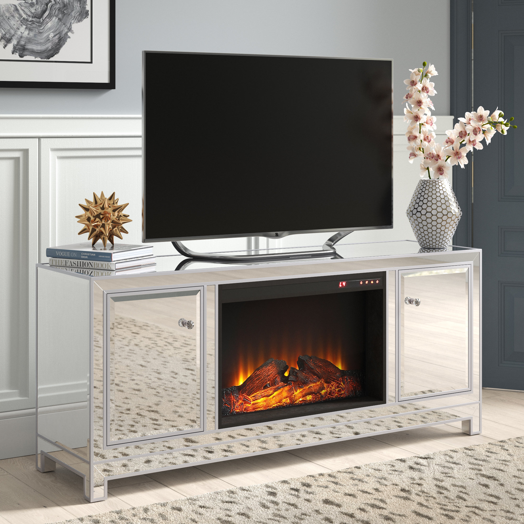 Solid Wood Entertainment Center With Fireplace