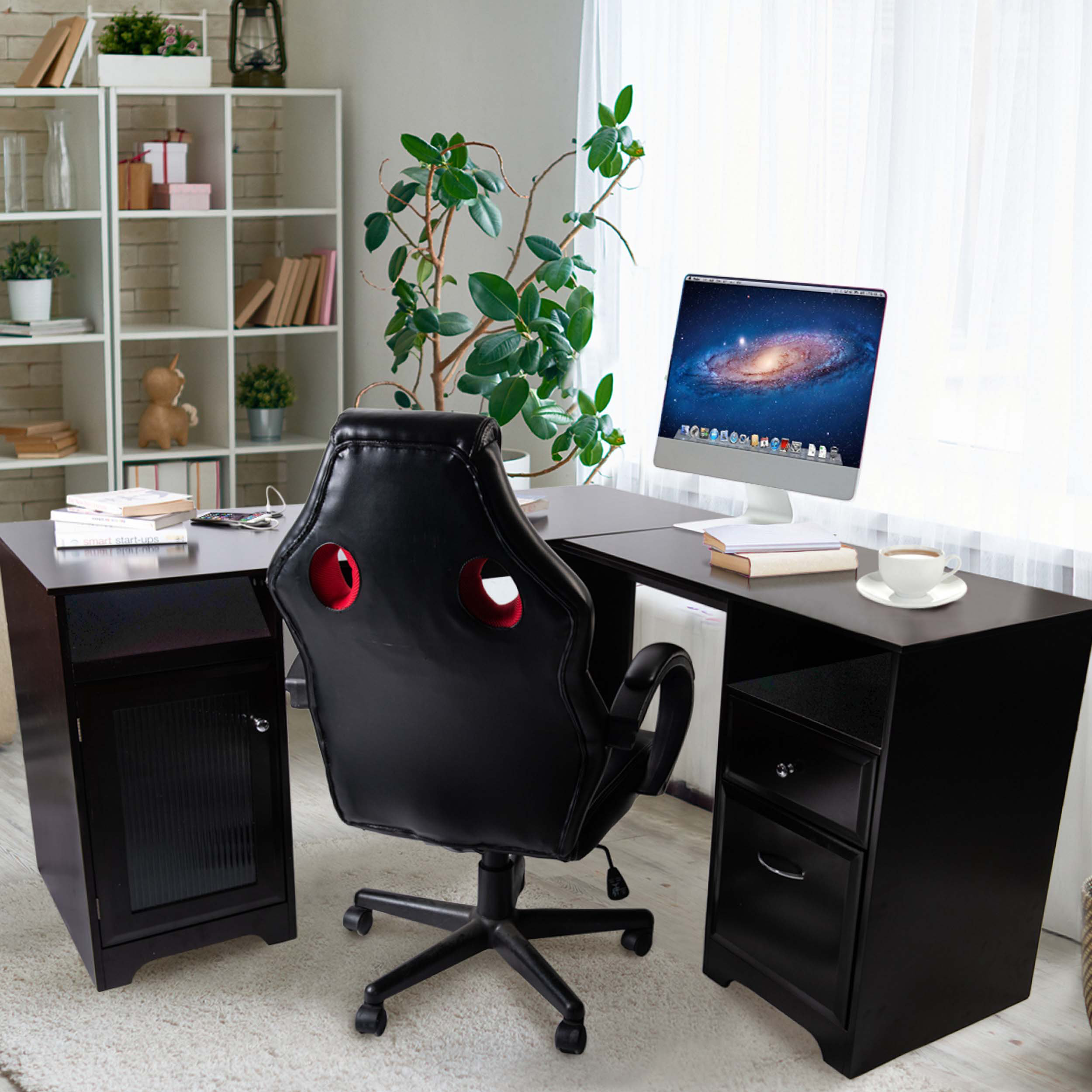 Latitude Run® 56 In. Dark Brown Computer Desk,L Shaped Corner Gaming