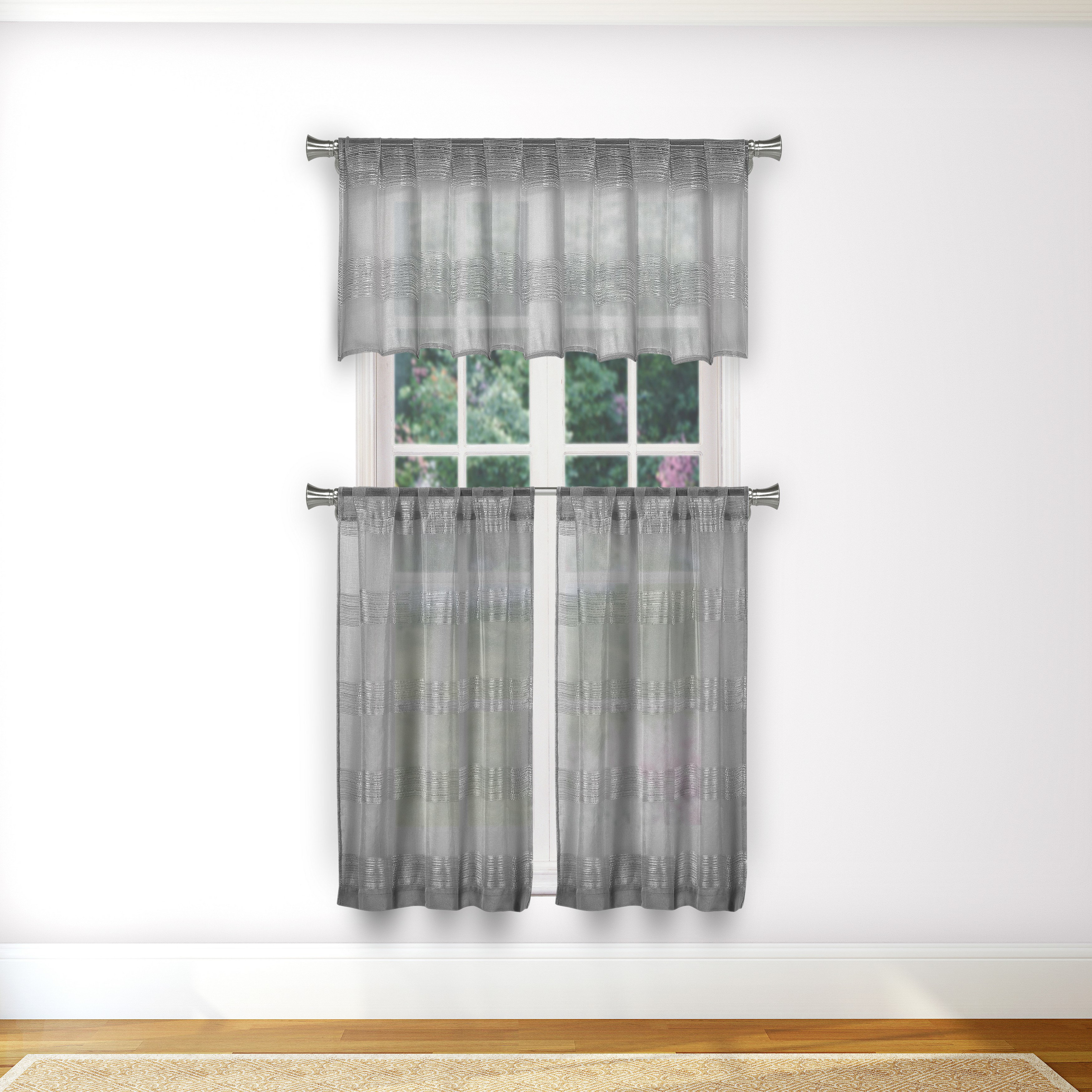 Alcott Hill Fredson 3 Piece Semi Sheer Metallic Kitchen Curtain