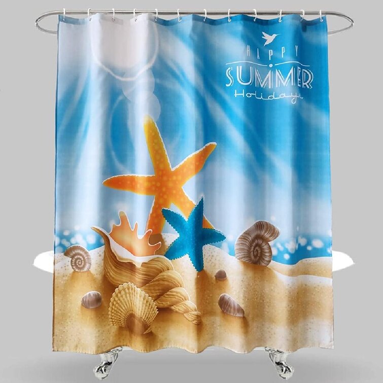 Seashell Beach Shower Curtain Starfish Conch Waterproof Fabric Set 72 inch 