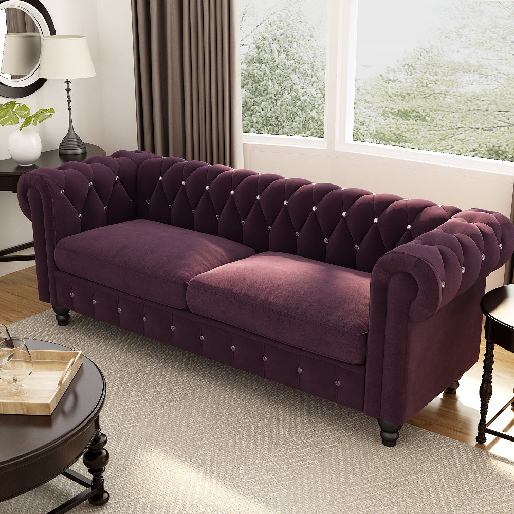 Rosdorf Park AbdurRehman 80'' Velvet Rolled Arm Chesterfield Sofa