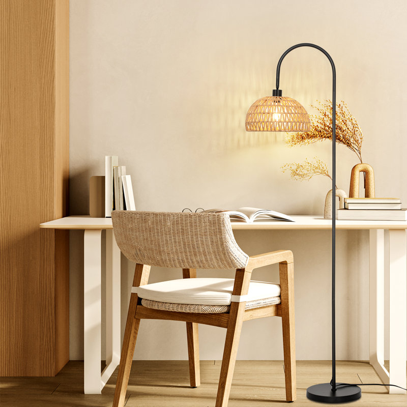 Aarzo 62" Arched/Arc Rattan Floor Lamp Base Finish: Matte Black