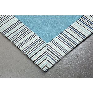 Cosmo Pinstripe Border Hand Tufted Blue Area Rug