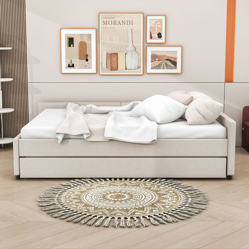 (incomplete, box 2 only) Tianne Upholstered Platform Daybed with USB and Twin Trundle Size: Queen