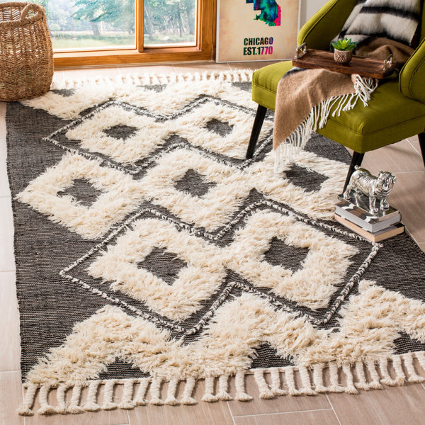 Treyton Geometric Hand Knotted Wool Cotton Black Ivory Area Rug Reviews Joss Main