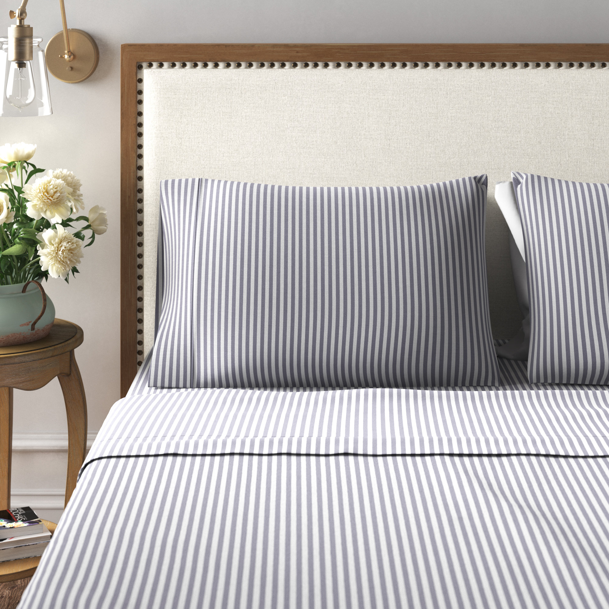 Villarreal 300 Thread Count Striped 100% Cotton Sheet Set Breakwater Bay Size: Full