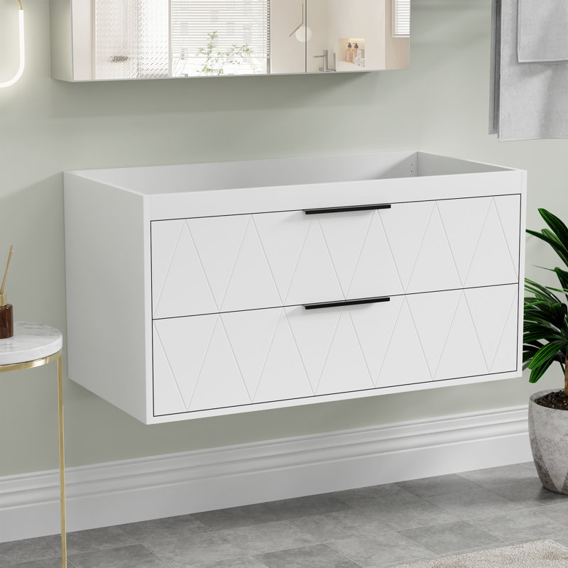 36" Modern Wall Mounted Bathroom Vanity Base Only without Sink Top, Soft-close Drawers, Eco-friendly Hand Paint Base Finish: White