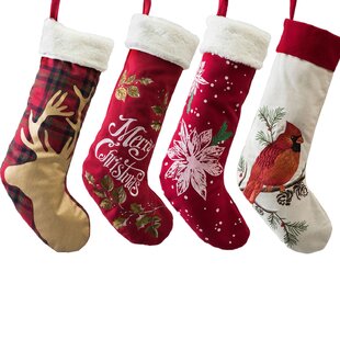 BHD BEAUTY 2020 New Luxury Velvet Lovely Embroidery Pattern Set of 4 Christmas Stockings for Family Classic Fireplace Decorations Hanging Ornament for Xmas Holiday Party 21 inches