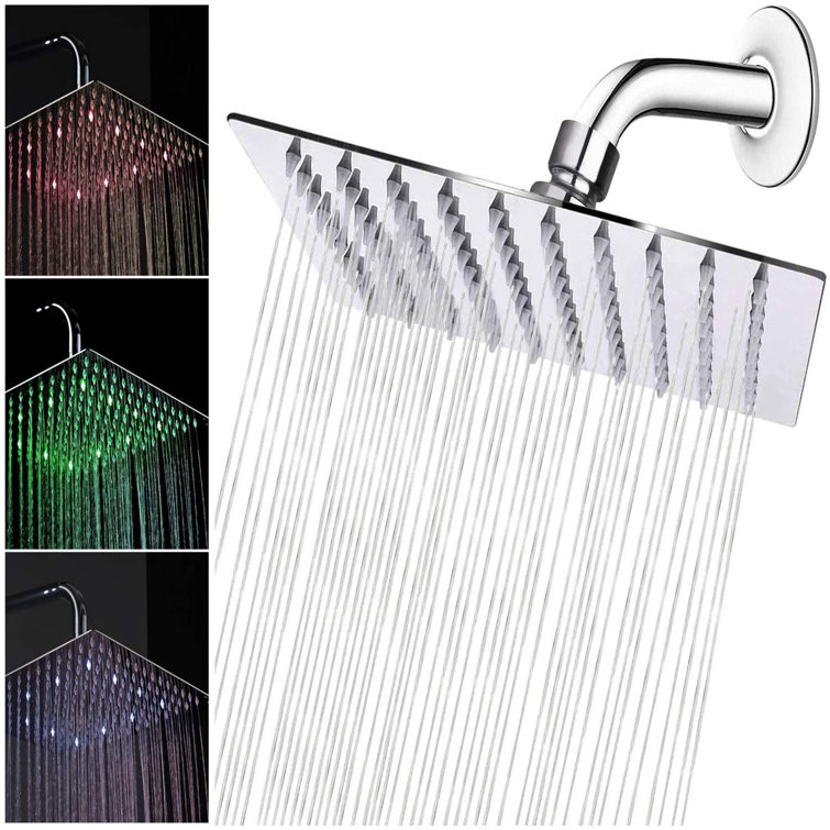 8" Square Rainfall Shower Head Sprayer High Pressure With LED Colors Changing US 8" Square Rainfall Shower Head Sprayer High Pressure With LED Colors Changing US