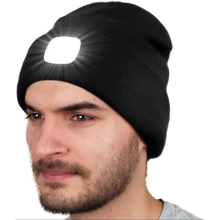 4 LED Light Cap Knit Beanie Ski Hat USB Rechargeable for Hunting Camping Fishing 