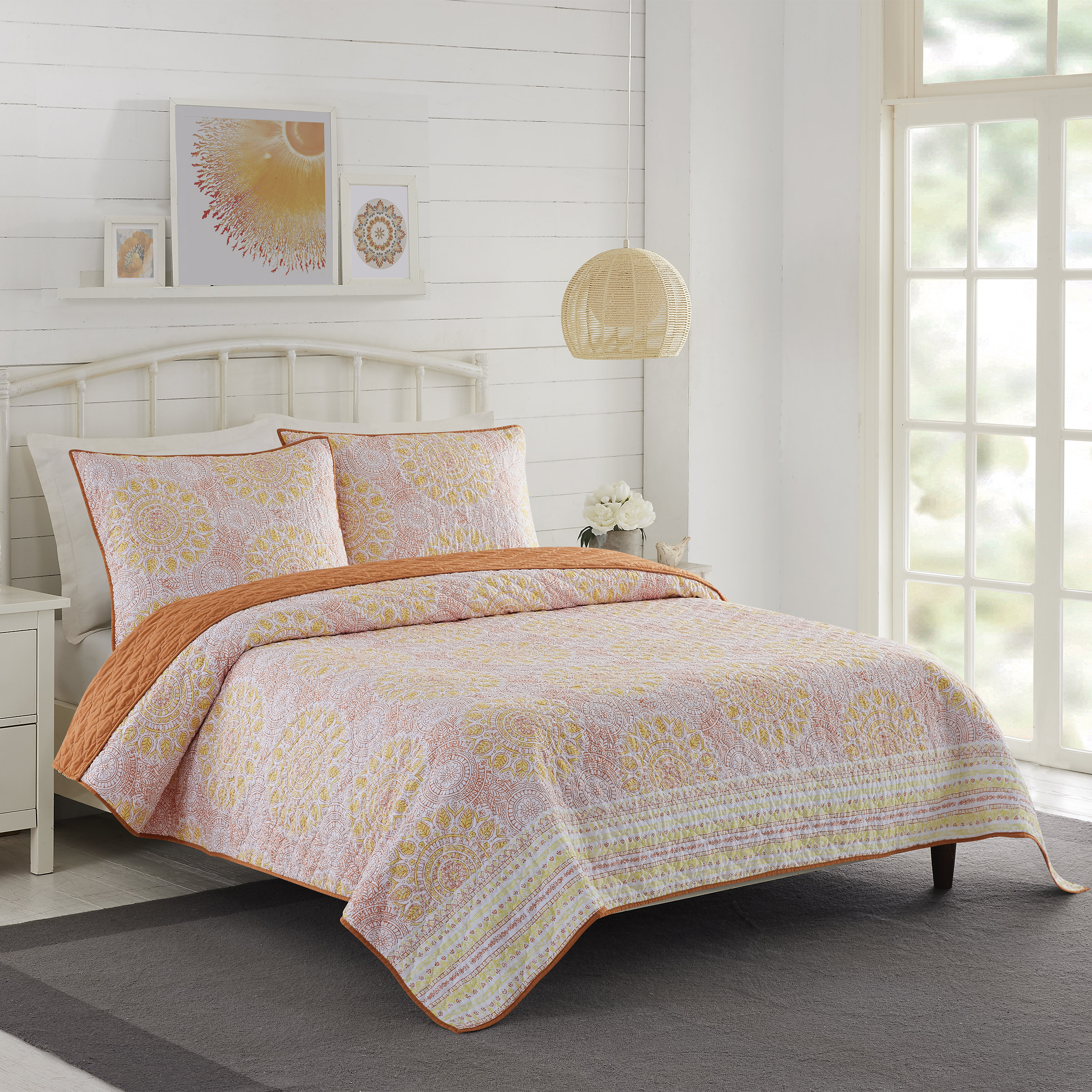 Jessica Simpson Home Jessica Simpson Orange Medallion Reversible Quilt ...