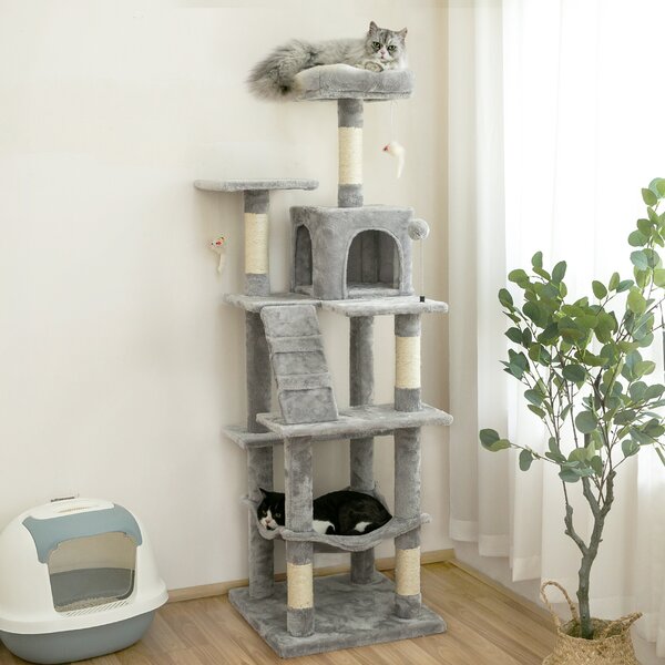 Grey You & Me Cozy Cottage Cat Condo with Perch and Cushion 15.75 H 