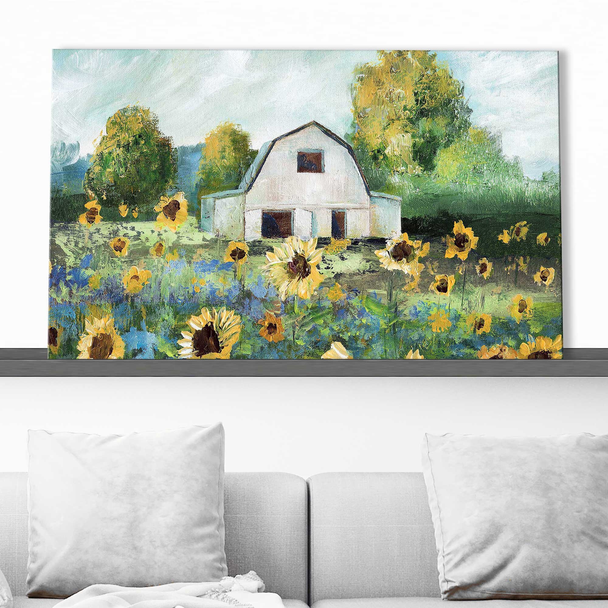 Rosalind Wheeler Sunflower Barn by Nan - Painting | Wayfair