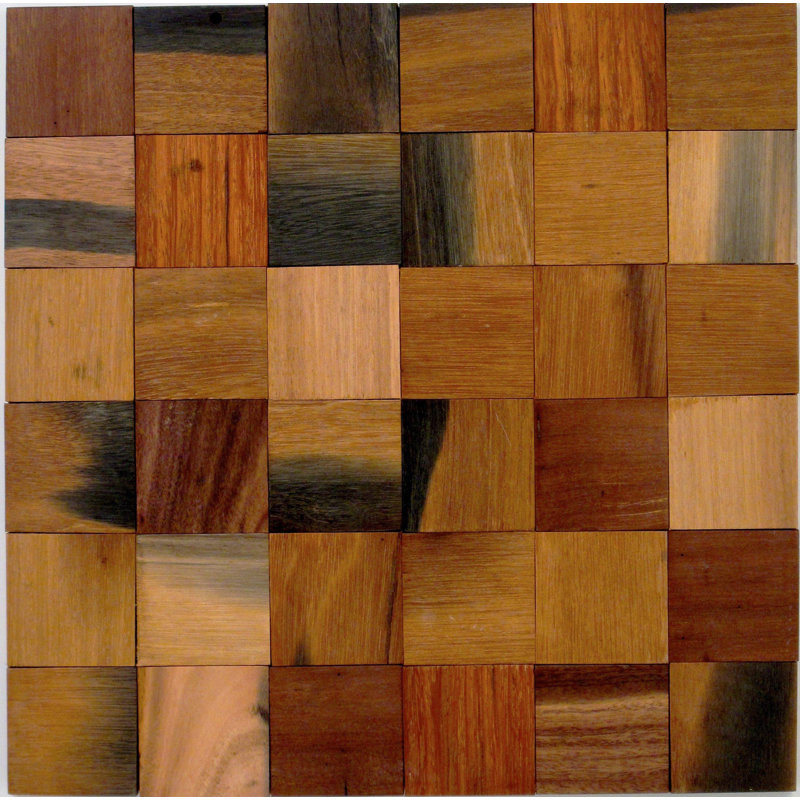 Driftwood Blocks 2" x 2" Wood Mosaic Tile in Brown