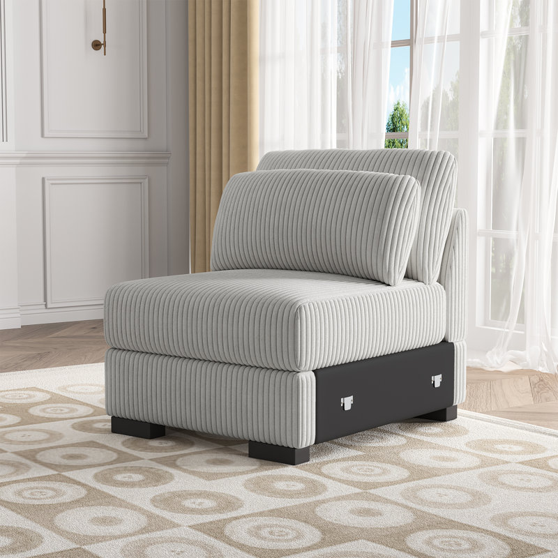 Corduroy Armless Chair With Lumbar Pillow, Middle Seat Module For Modular Sectional Chair Fabric: Gray Corduroy