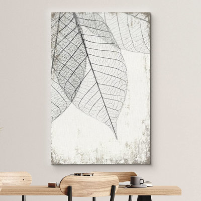 Minimal Botanical " Translucent Leaves III " Plant Vein Rustic Large Framed Canvas Print Wall Art