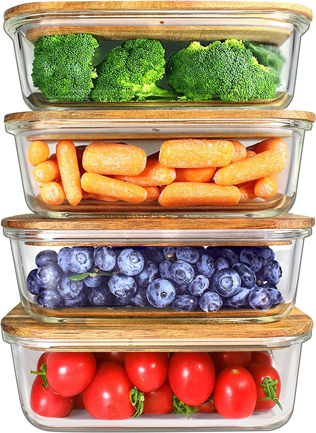 Urban Green Glass Containers With Wood Lids, Glass Storage Container