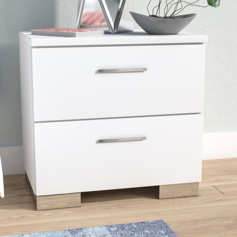 Latitude Run Juletta 2 Drawer Nightstand In Glossy White Reviews Wayfair