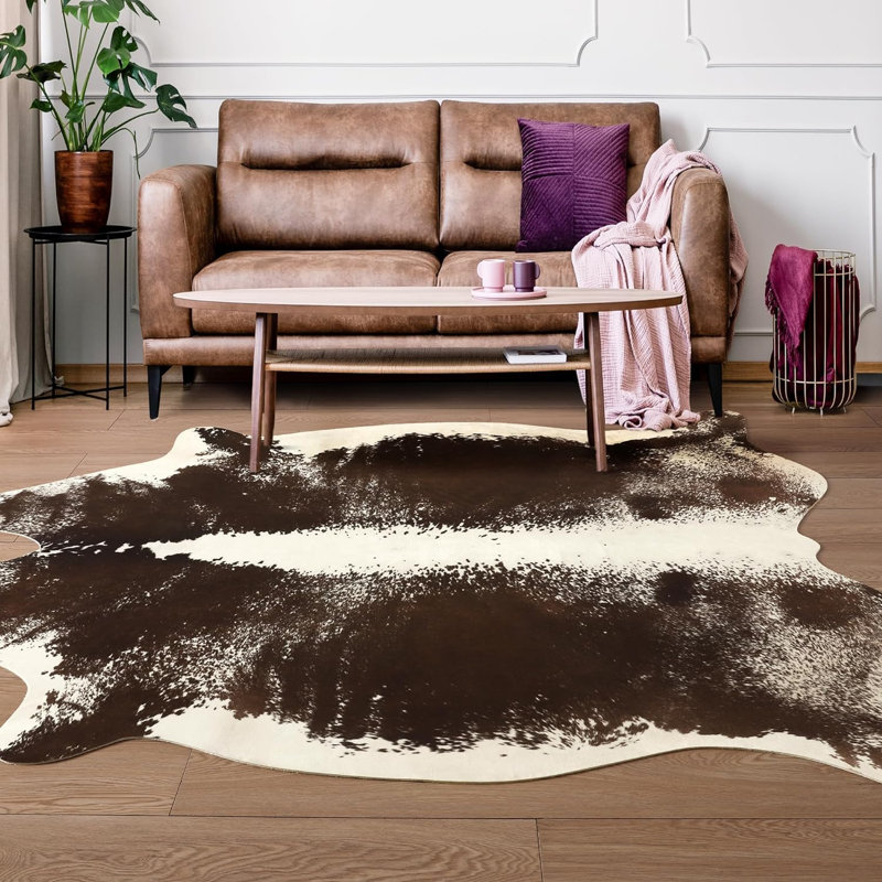 Novelty Landenn Commercial Use Faux Cowhide Area Rug with Non-Slip Backing