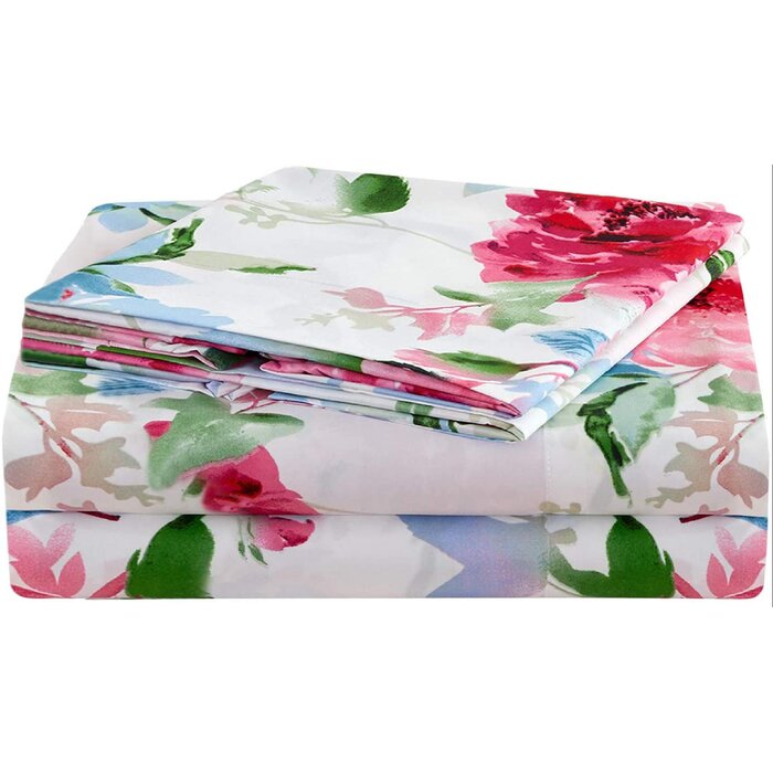 wisdomfurnitureco A5/*Floral Print Sheet Set King, 4 Piece Brushed ...