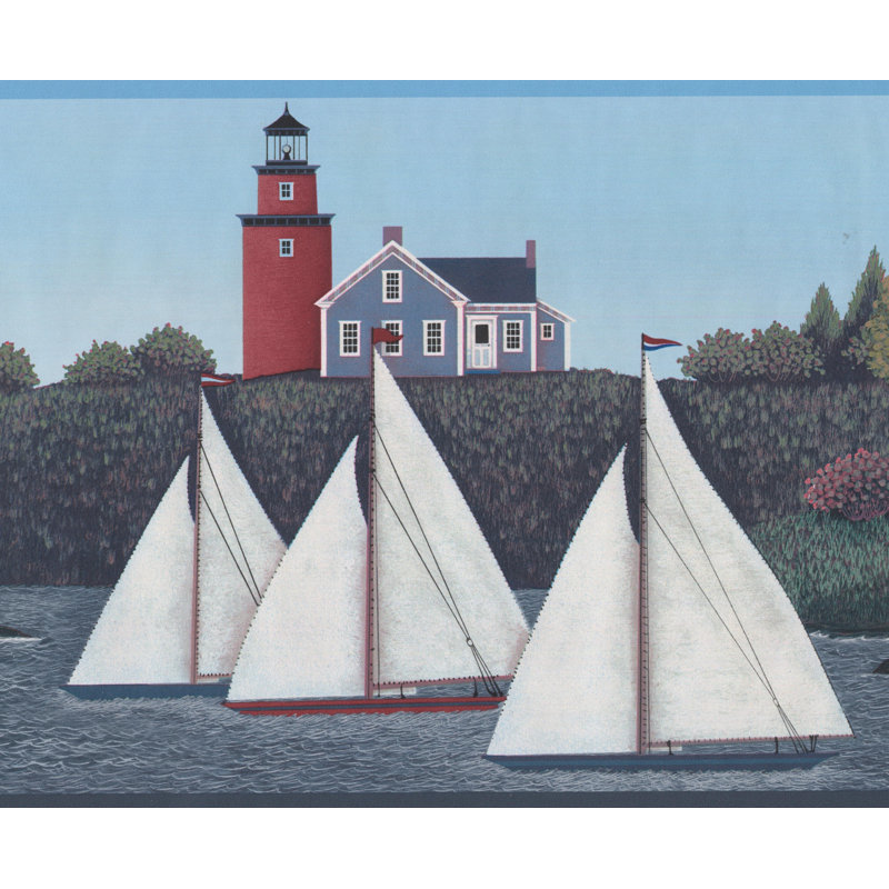 York Wallcoverings Village On The River Sailboats Lighthouse 15 L
