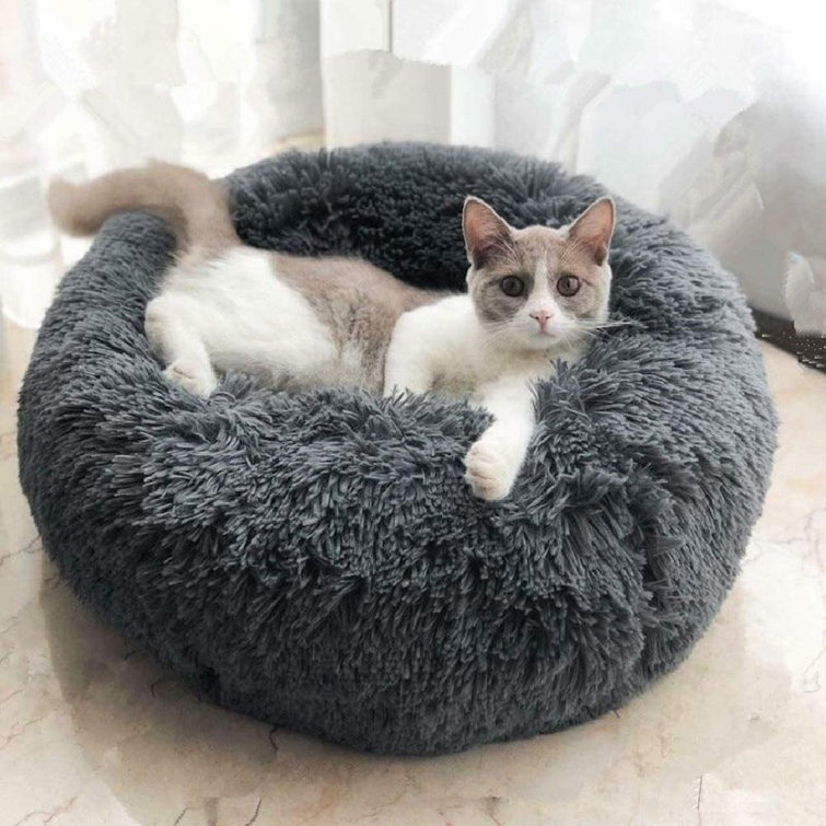 round plush cat bed