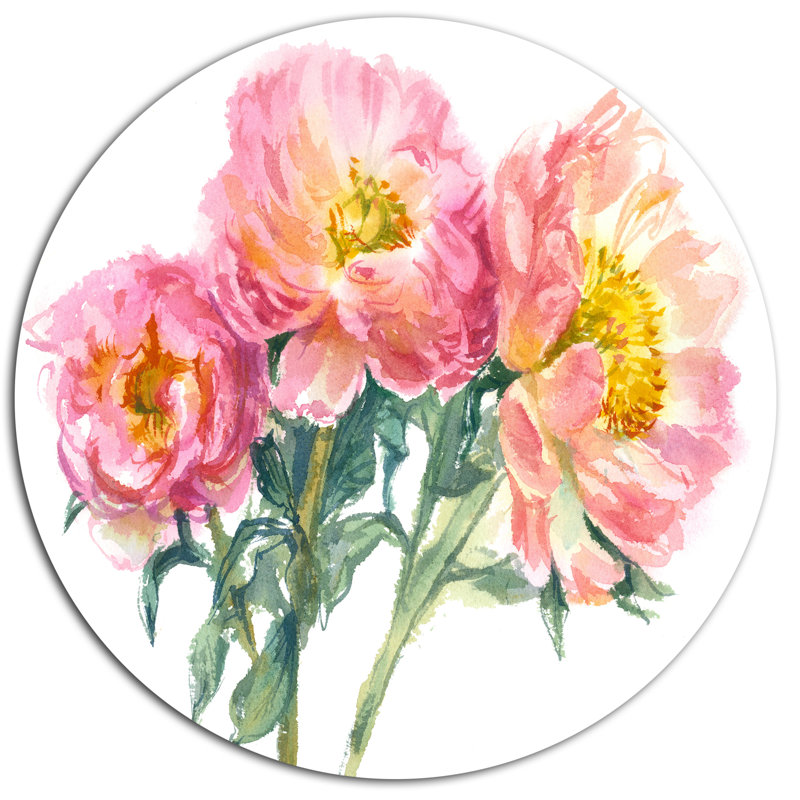 Designart Bouquet Of Pink Peony Watercolor Oil Painting Print On