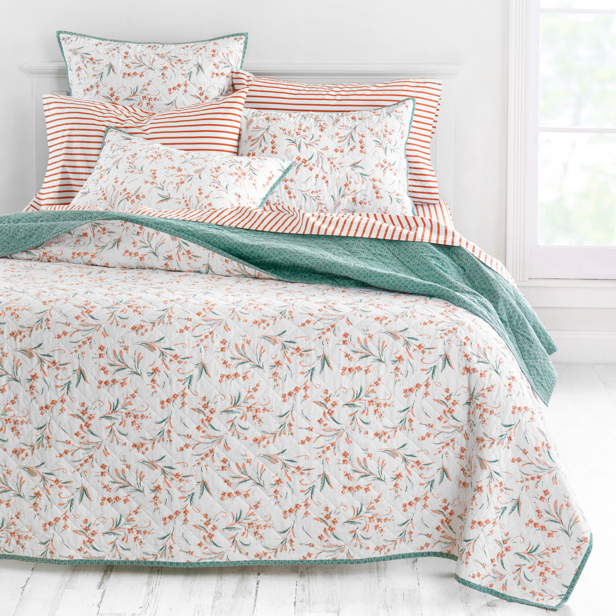 Aria Blue Reversible Cotton Quilt Set Bedspreads Coverlet 