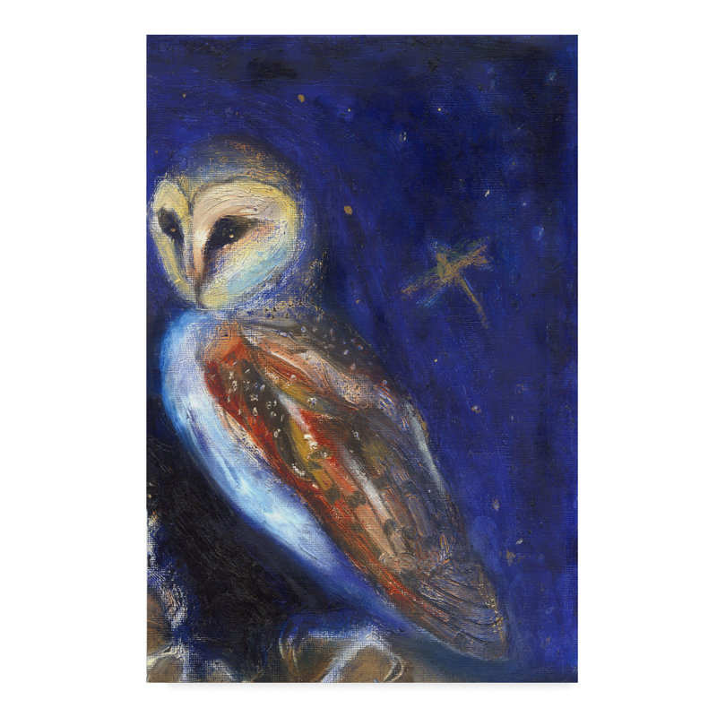 August Grove The Owl And The Gold Leaf Dragonfly Oil Painting