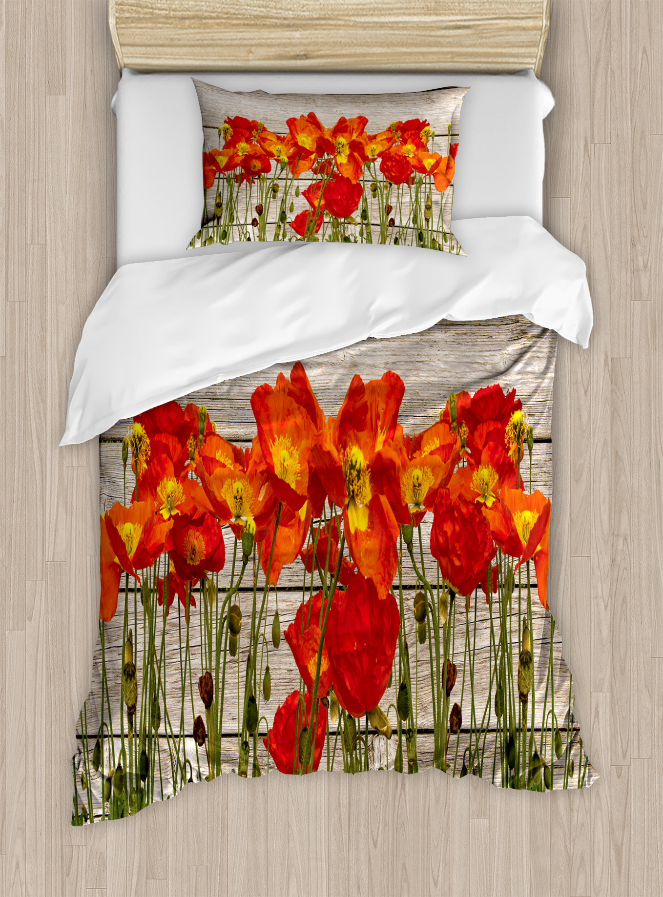 Poppy Floral Summer Duvet Quilt Cover Bedding Bed Linens Set