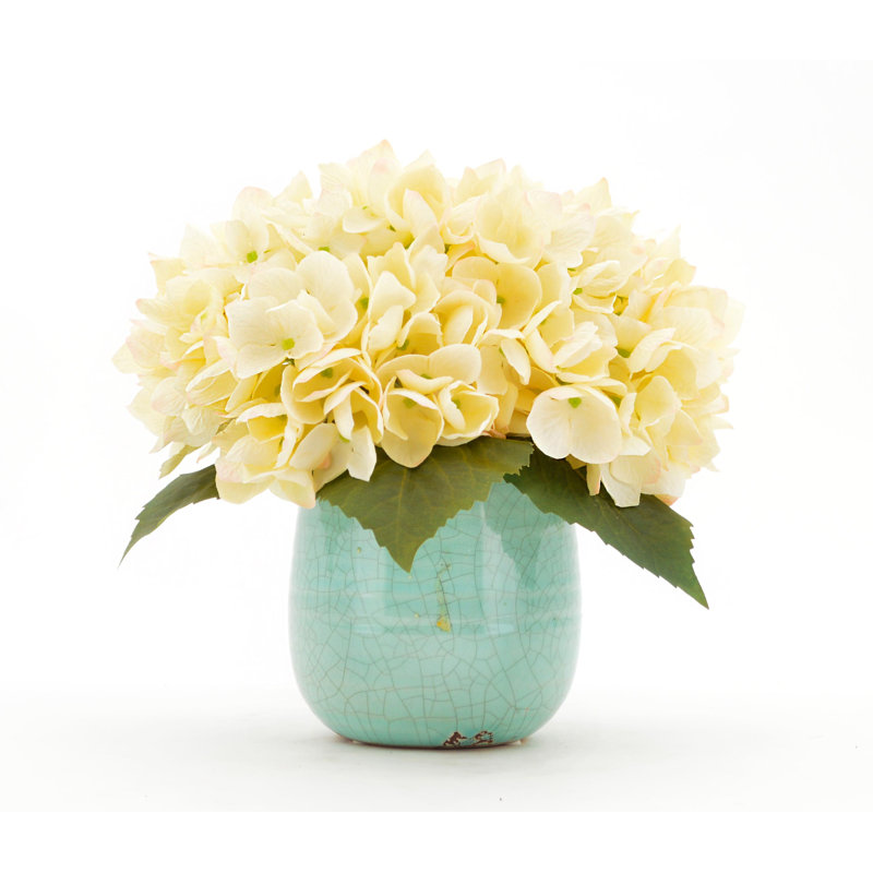 Birch Lane™ Faux Cream Hydrangea in Blue Vase & Reviews | Wayfair