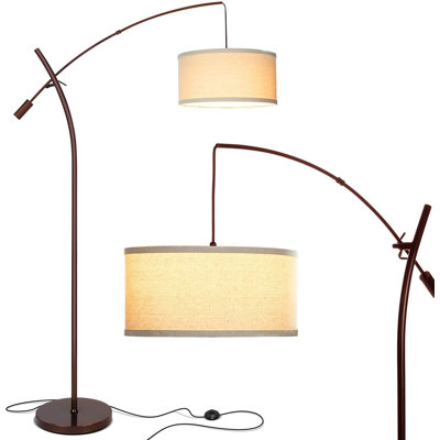 Grayson 84 in. Mid-Century Modern Height Adjustable LED Floor Lamp with Beige Fabric Drum Shade