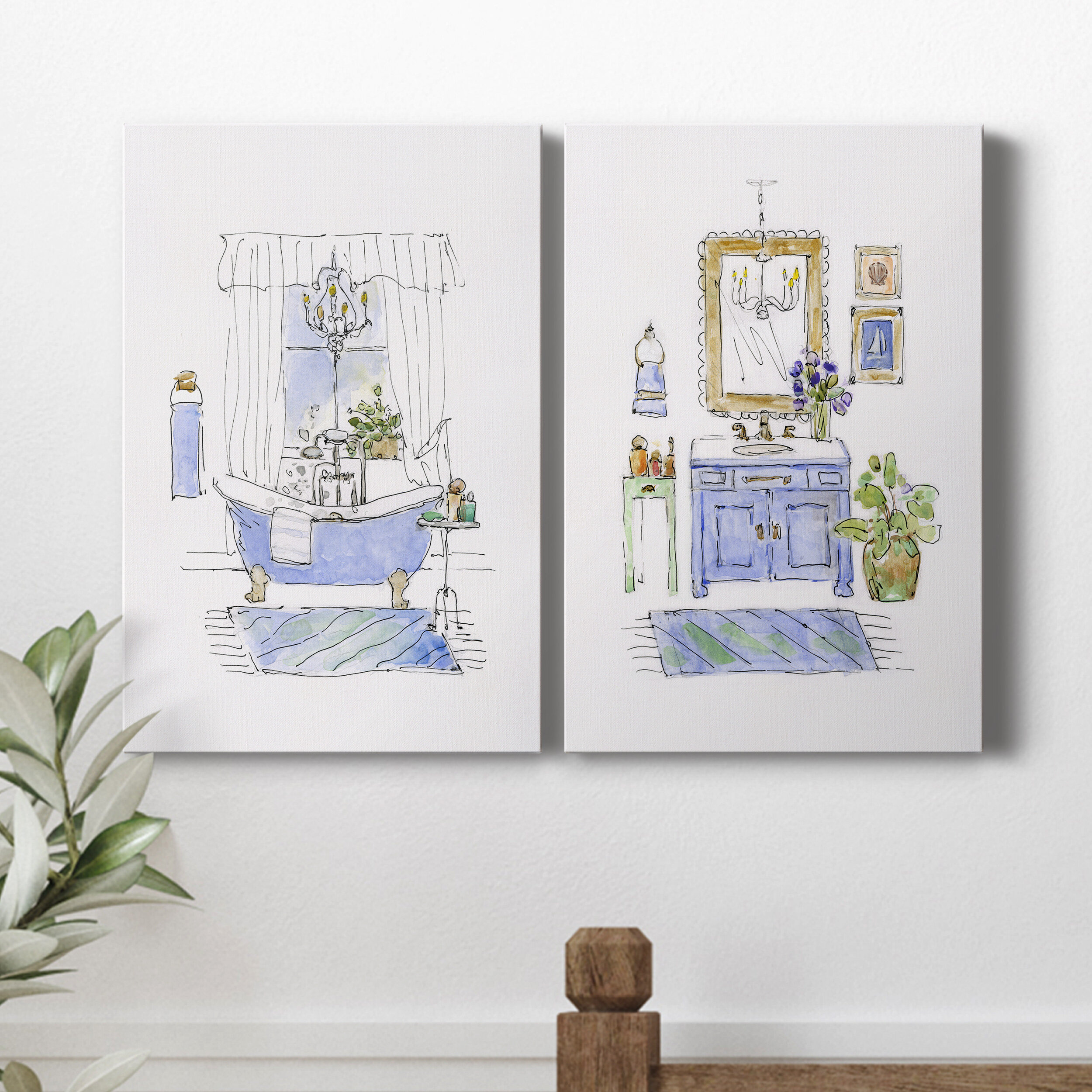 Ophelia & Co. Sketchy Bath I - 2 Piece Painting | Wayfair