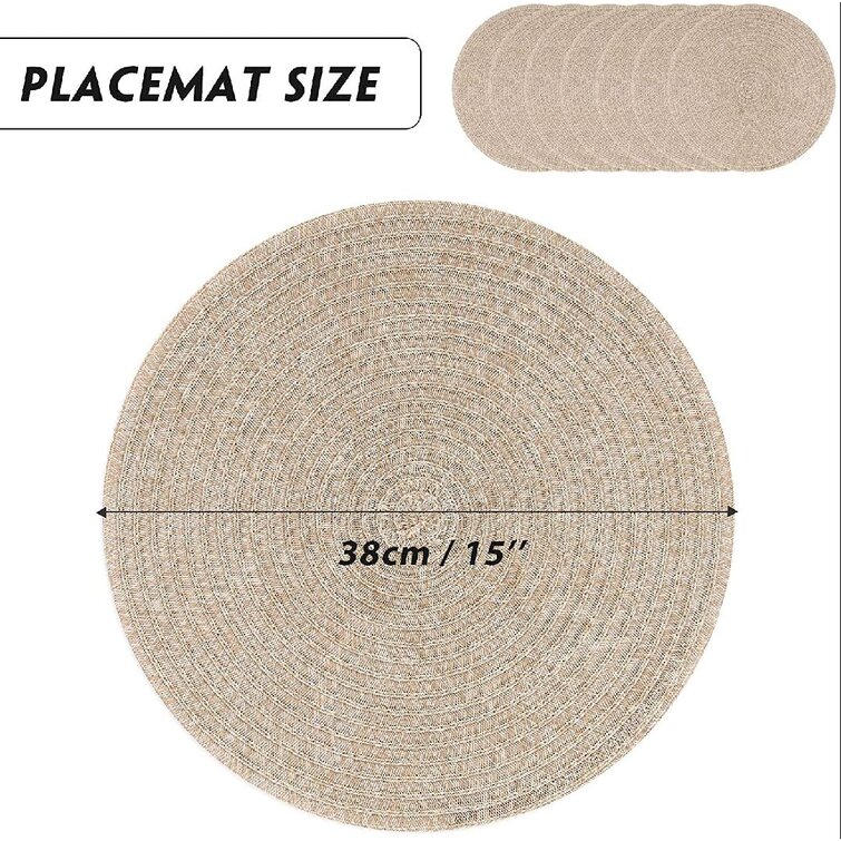 Vinyl Woven Placemats PVC Table Mats Set of 4 Non-Slip Placemats for Round Table Round Braided Placemats Beige 