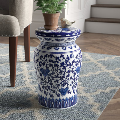 Blue Garden 18-Inch Lotus Floral Ceramic Podium Decorative Garden Stool