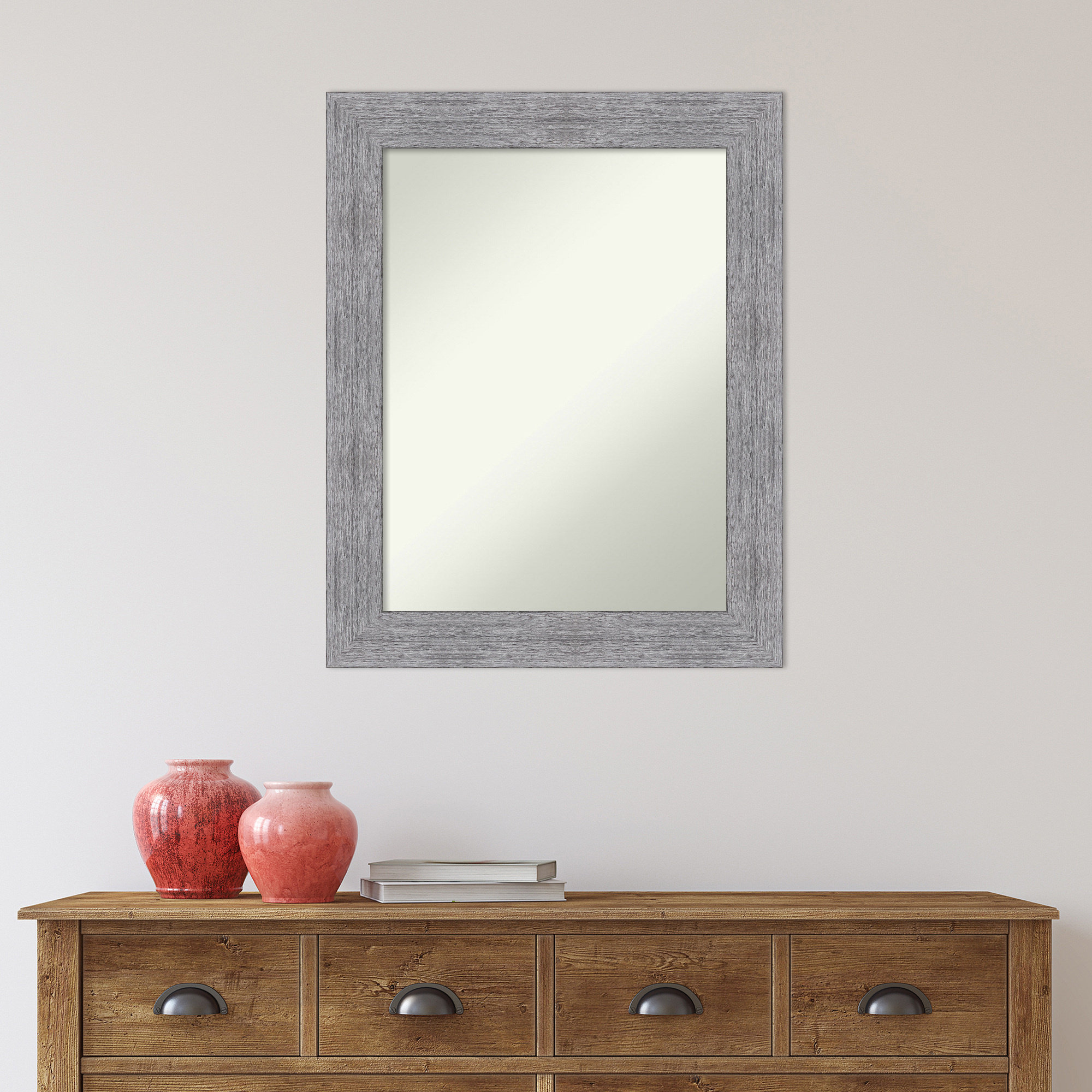 Gracie Oaks Bark Rustic Grey Bathroom Vanity Non-Beveled Wall Mirror ...