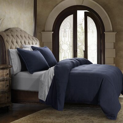 Nubby Blue Solid Color Linen Blend Classic Chic Casual Duvet Cover Set ( super king )