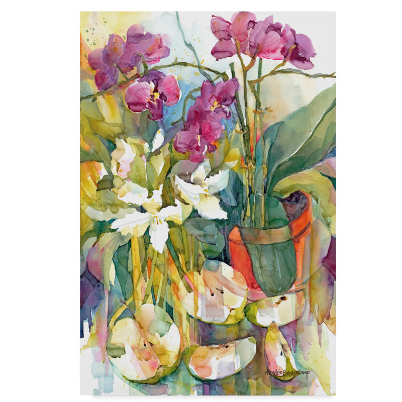Trademark Art Apples And Orchids Watercolor Painting Print On