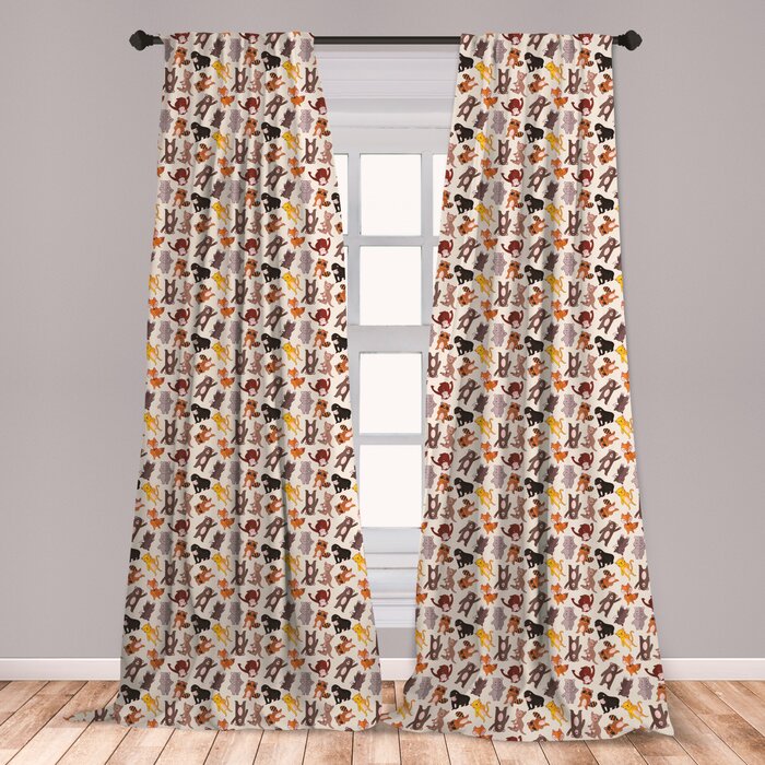 Ambesonne Cartoon Animal Curtains Friendly Jungle Animals Happy Mammals Life In Forest Themed Print Window Treatments 2 Panel Set For Living Room