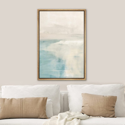  ( broken frame) SIGNLEADER Framed Canvas Print Wall Art Pastel Watercolor Teal Tan Landscape Abstract Shapes Illustrations Modern Art Minimal Relax/Calm Multicolor For Living Room, Bedroom, Office