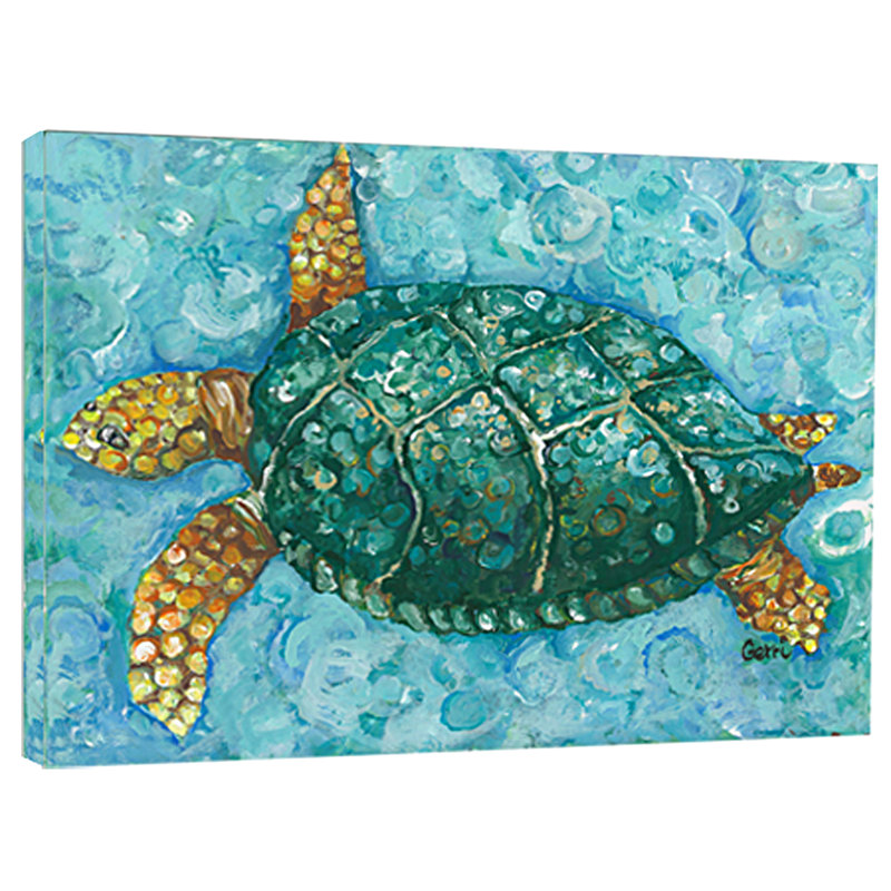 Beachcrest Home Aqua Sea Turtle Cotton Painting Print On Canvas