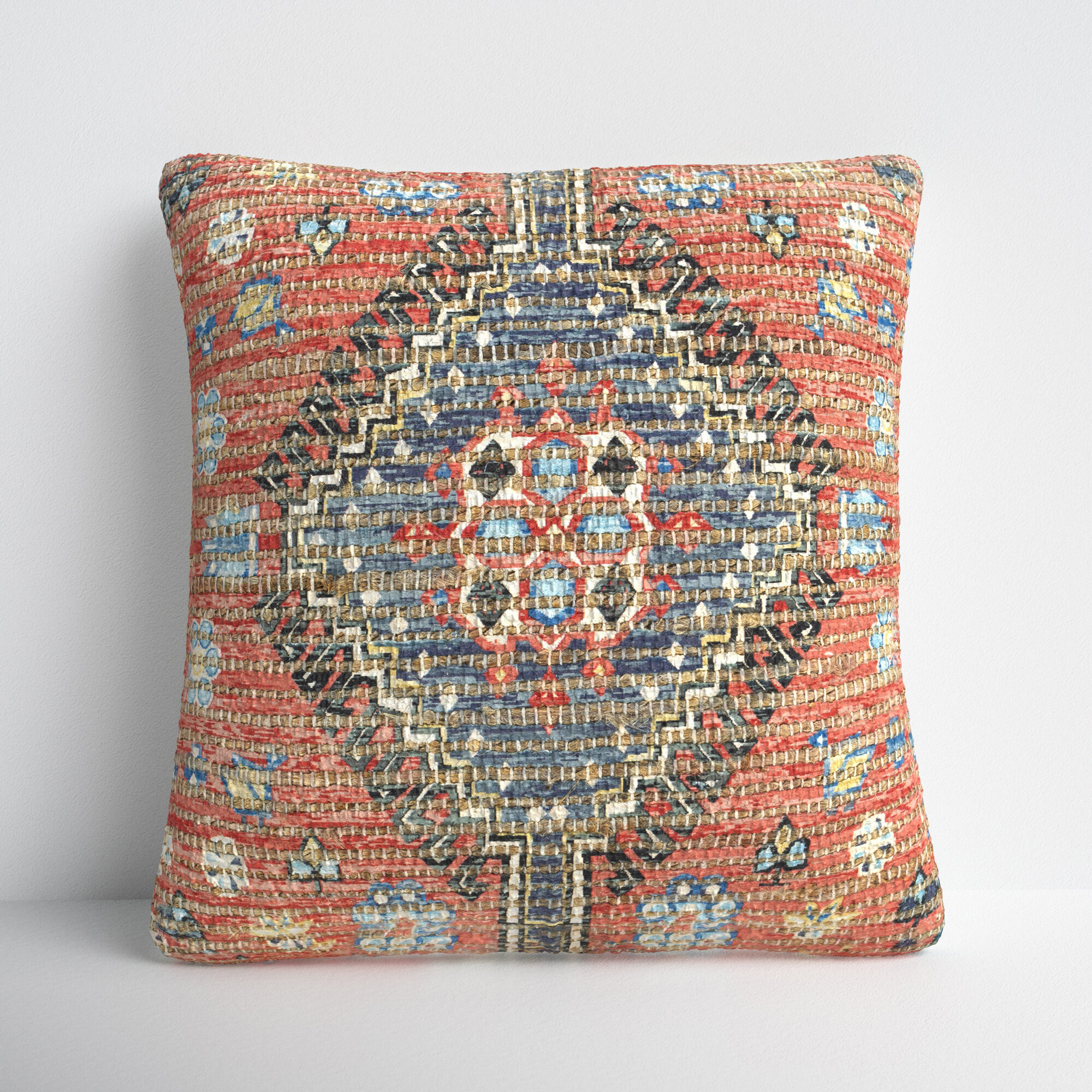Multicolor Benjara Fabric Pillow Sham with Medallion Pattern and Side Zipper