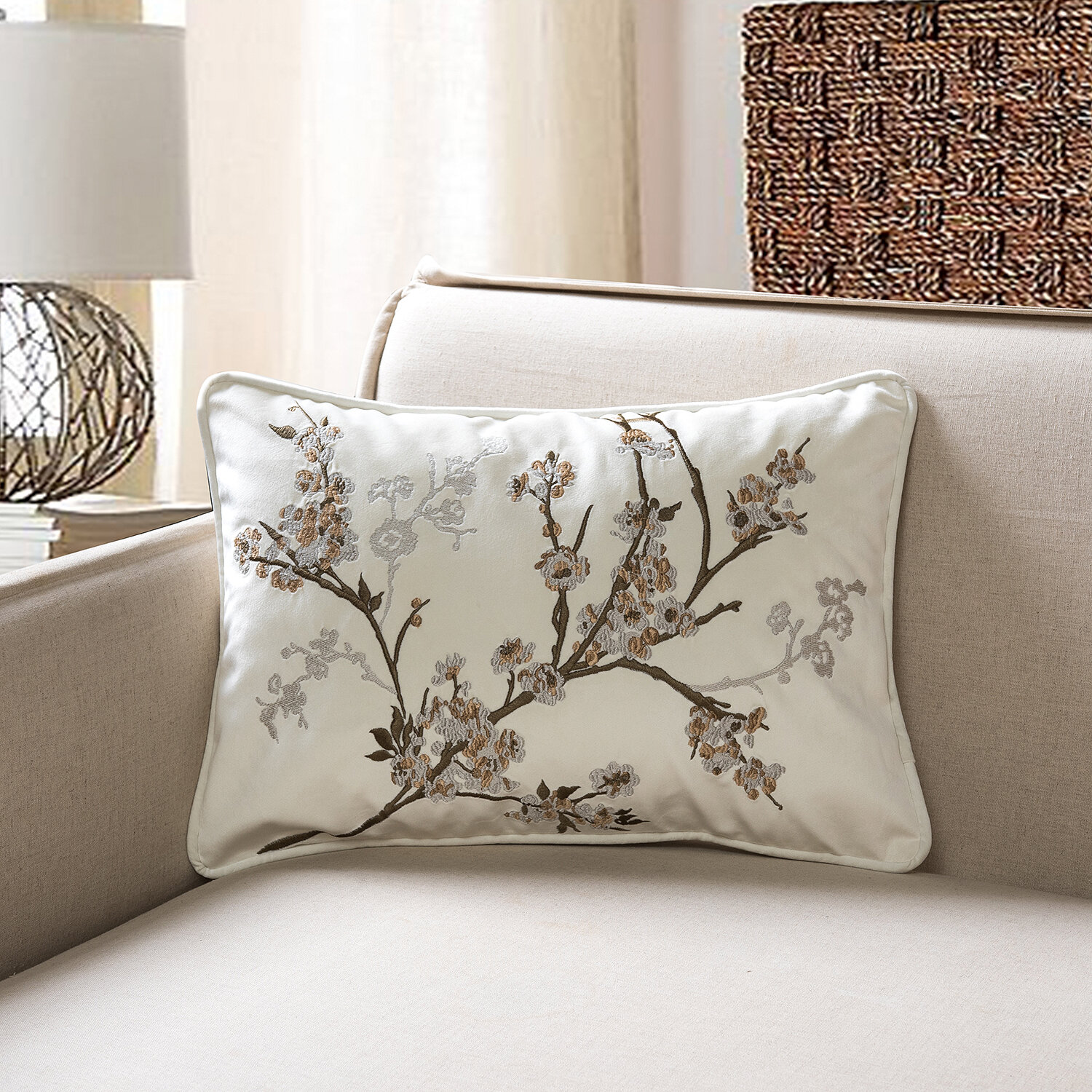 World Menagerie Balzer Cherry Blossom Embroidery Rectangular Velvet Pillow Cover Reviews Wayfair