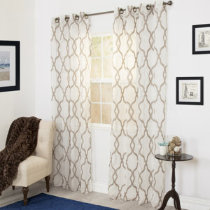 Trellis Emboidered Geometric Sheer Grommet Single Curtain Panel